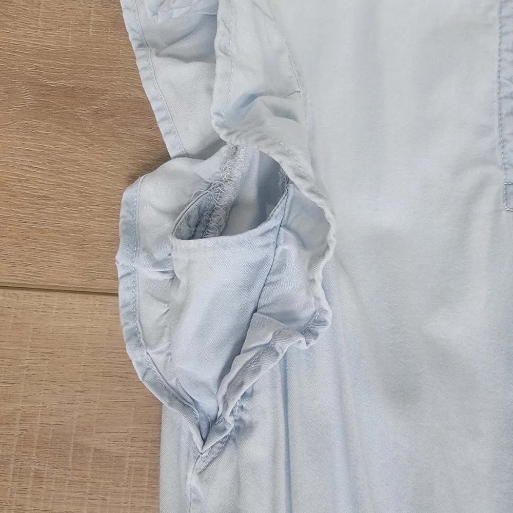 OshKosh B'Gosh Girls Ruffle Flutter Sleeve Light Blue Chambray Dress 6 / 6X